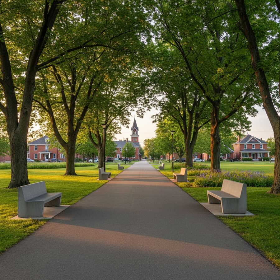 Paved accessible pathway through an Ontario park